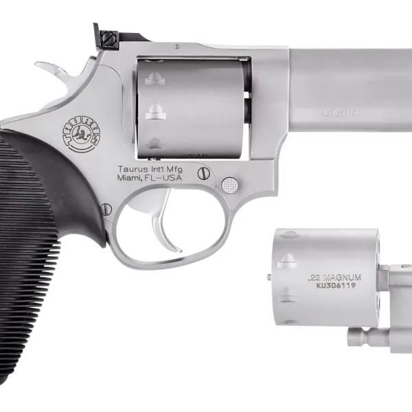 Taurus 2992049 Tracker 992 22 LR or 22 WMR 9rd 4" Barrel, Overall Matte Finish Stainless Steel & Black Ribber Grip Includes Cylinder