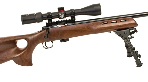 Crickett KSA20030 Model 722 Varmint Package Youth 22 LR 7+1 20" Blued Bull Barrel, Blued Steel Receiver, Fixed Thumbhole Walnut Stock, Includes Simmons 3-9x40mm Scope, Bipod, Case & Scope Rings