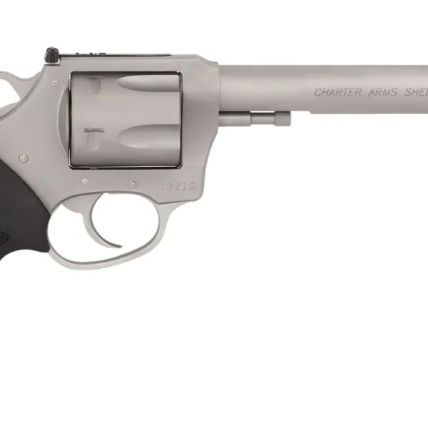 Charter Arms 73566 Mag Pug Target Extra Large 357 Mag, 6 Shot 6" Matte Stainless Steel Barrel, Cylinder & Frame w/Black Finger Grooved Rubber Grip