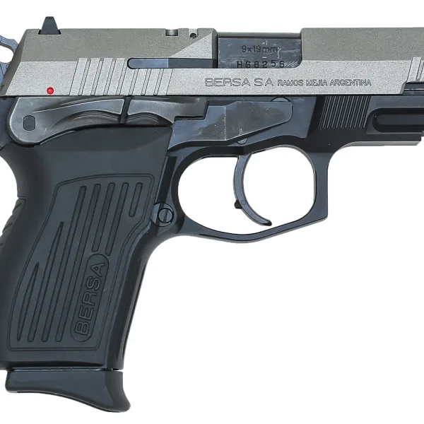 Bersa TPR9CDT TPRC  Compact Frame 9mm Luger 13+1, 3.50" Black Steel Barrel, Nickel Cerakote Serrated Steel Slide, Matte Black Aluminum Frame w/Beavertail, Ambidextrous