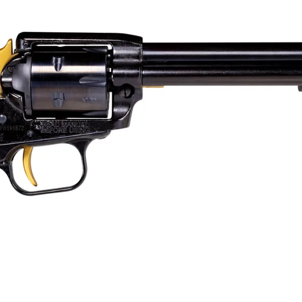 Heritage Mfg RR22B4-GLD Rough Rider  22 LR 6 Shot 4.75" Black Oxide Alloy Steel Barrel, Black w/Gold Accents Zinc Alloy Frame, Black Oxide Cylinder, Black Laminate Wood Grip