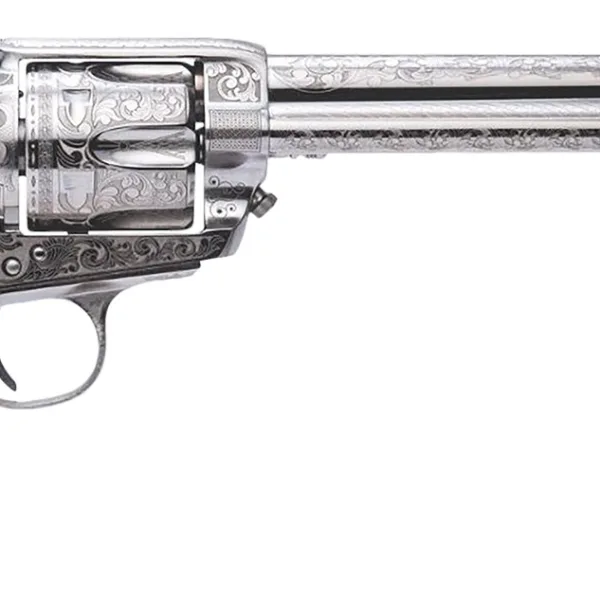 Cimarron PP415LNTRII Teddy Roosevelt Frontier 45 Colt (LC) 6 Shot 7.50" Nickel-Plated Engraved Barrel, Cylinder & Frame, White w/Laser Engraved "T.R." Grip