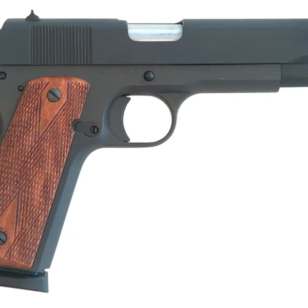 Cimarron 1911 1911  .45 ACP 8+1, 5.03" Black Steel Barrel, Black Parkerized Serrated Slide & Frame, Checkered Walnut Grips