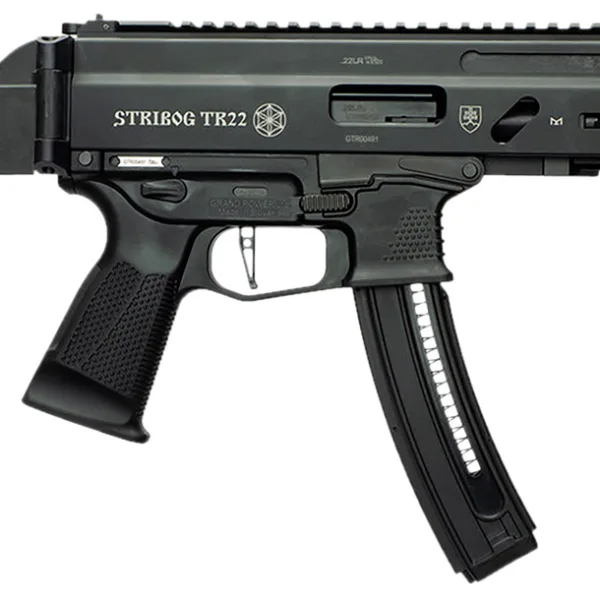 Grand Power 197892004817 TR22 Stribog 22 LR 25+1 10" Black Threaded Barrel, Black Hardcoat Anodize Receiver w/Picatinny Rail, Black SB Tactical Brace, Black Polymer Grip, Ambidextrous