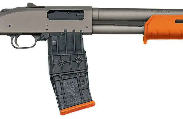 Mossberg 50222 590M  12 Gauge 10+1 18.50" Tungsten Gray Cerakote Barrel & Steel Drilled & Tapped Receiver, Magpul SGA Safety Orange Synthetic Stock