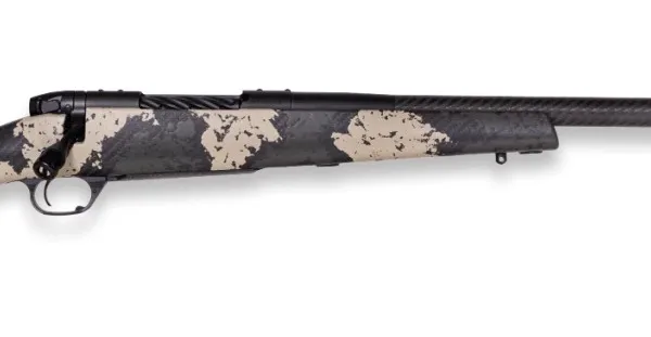 Weatherby MGS01N300PR4B Mark V Backcountry Guide 300 PRC 3+1 22" Carbon Fiber Fluted Threaded Barrel, Black Cerakote Steel Drilled & Tapped Receiver, Black w/Olive Green & Backpack Accents Fixed Peak