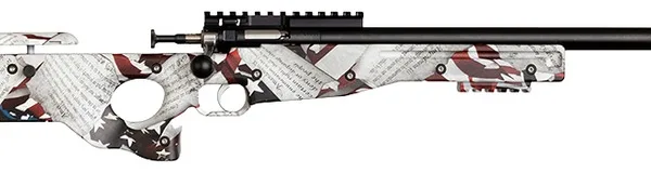 Crickett KSA2150-AMD Precision Ammendment 22 LR 1rd 16.10" Blued Threaded Bull Barrel, Blued Receiver w/Crickettinny Rail, Red/White 2nd Amendment Writing Fixed Synthetic Stock
