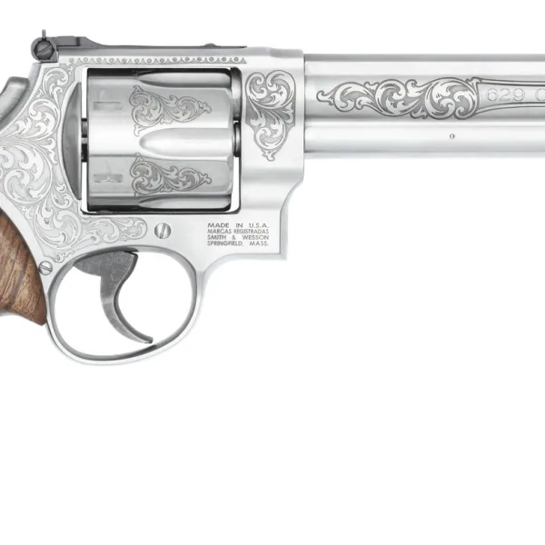 Smith & Wesson 14784 Model 629  N-Frame Large 44 S&W Spl/44 Rem Mag 6 Shot 6.50" Stainless Steel Engraved Barrel, Cylinder & Frame, Tyler Gun Works Bear Hugger Walnut Grip, Exposed Hammer