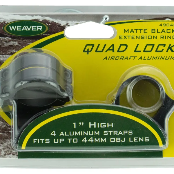 Weaver Mounts 49048 Quad Lock Detachable Rings  Matte Black 1" High Extended