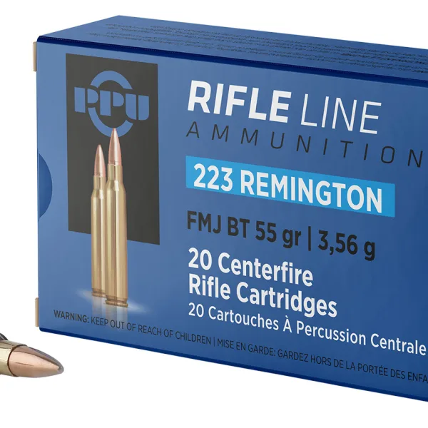 PPU PP223F1 Standard Rifle  223Rem 55gr Full Metal Jacket Boat Tail 20 Per Box/50 Case