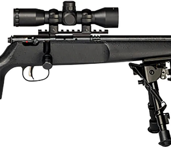 Savage Arms 13824 Rascal Target XP Youth 22 LR 1rd 16.13" Black Satin Heavy Threaded Barrel, Satin Black Drilled & Tapped Carbon Steel Receiver, Matte Black Fixed Wood Stock, 4x32mm Scope & Bipod, Rig