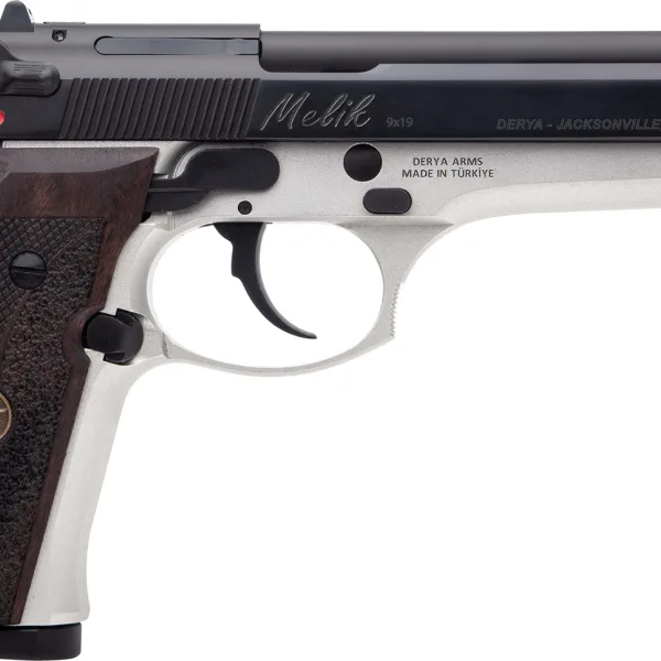 Derya Firearms MELIK9TTTR Melik  9mm Luger 17+1 4.90" Black Melonite Steel Barrel, Black Melonite Serrated Steel Slide, Silver Anodized Aluminum Frame, Dark Walnut Grip