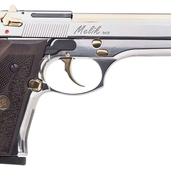 Derya Firearms MELIK9.NG.TR Melik  9mm Luger 17+1 4.90" Gold TiN Steel Barrel, Black Melonite Serrated Steel Slide,  Black Aluminum Frame, Black Polymer Grip