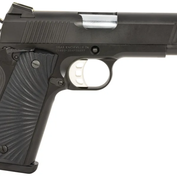 Tisas Arms 10100102 1911  Carry 45 ACP 8+1 4.25" Stainless Barrel, Black Cerakote Carbon Steel Serrated Slide, Black Cerakote Carbon Steel Frame, Black G10 Starburst Grip