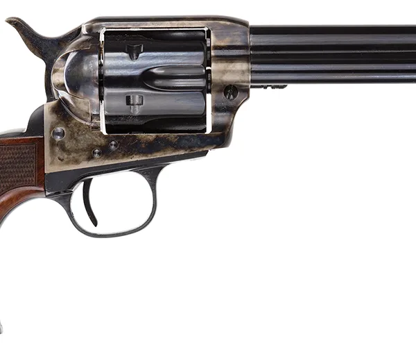 Taylors & Company 550813DE Smoke Wagon Uberti 45 Colt (Long Colt) 6 Shot 5.50" Blued Round Barrel & Cylinder, Color Case Hardened Steel Frame, Checkered Walnut Navy Grip, Exposed Hammer