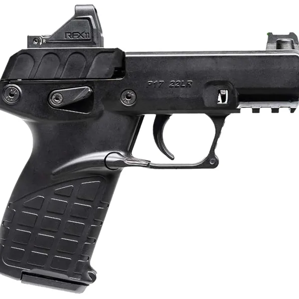 Kel-Tec P17BBLKOPTIC P17  Compact Frame 22 LR 16+1 3.80" Black Steel Barrel, Black Serrated Steel Slide, Black Polymer Frame w/Picatinny Rail, Textured Grip, Viridian RFX-11 Green Dot, Ambidextrous