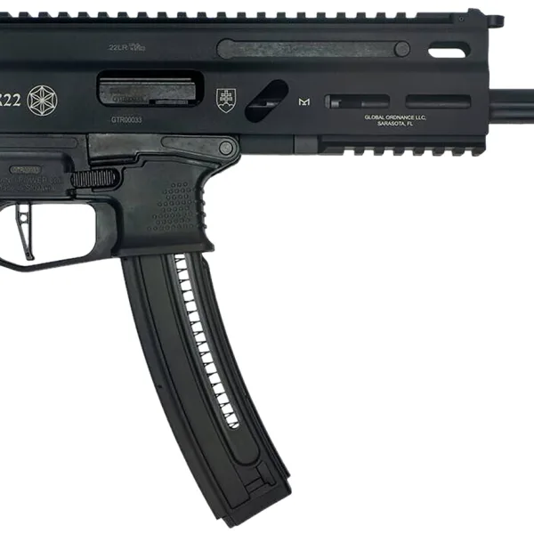 Grand Power 8588005808606 TR22 Stribog 22 LR 25+1 10" Black Threaded Barrel, Black Hardcoat Anodize Receiver w/Picatinny Rail, Black Polymer Grip, Ambidextrous