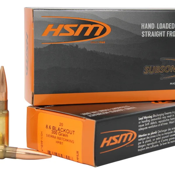 HSM 86BLK1N   8.6Blackout 300gr Hollow Point Boat Tail 20 Per Box/25 Case