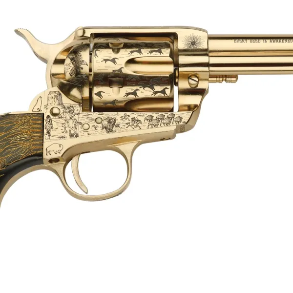 Pietta PFI45KOP434EP Keeper Of The Plains 45 Colt (Long Colt) 6 Shot 4.75" Ultra Black Engraved w/Eagle Feather Grip