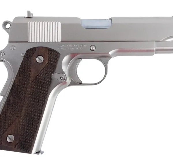 Tisas Arms 10100117 1911 A1 Tank Commander 9mm Luger 9+1 4.25" Stainless Steel Barrel, Nickel Carbon Steel Serrated Slide & Frame w/Beavertail, Walnut Grip