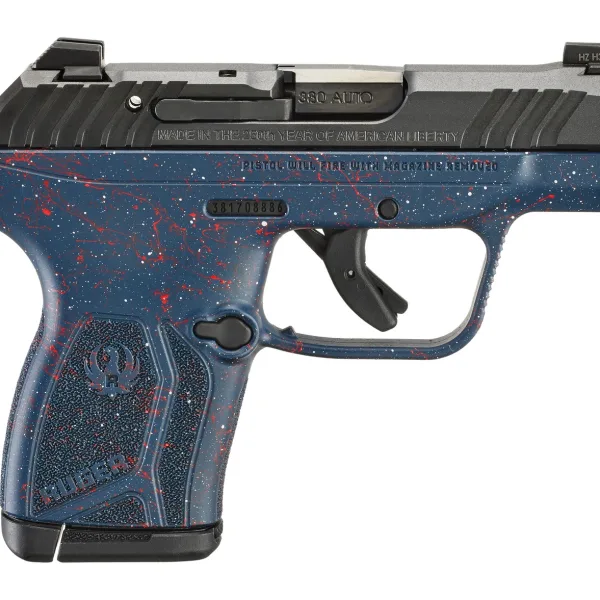 Ruger 13778 LCP Max 250th Anniversary Compact Frame 380 ACP 10+1 2.80" Black Nitride Barrel, Black Nitride Alloy Steel Engraved/Serrated Slide, Liberty Blue w/Red & White Splatter Polymer Frame