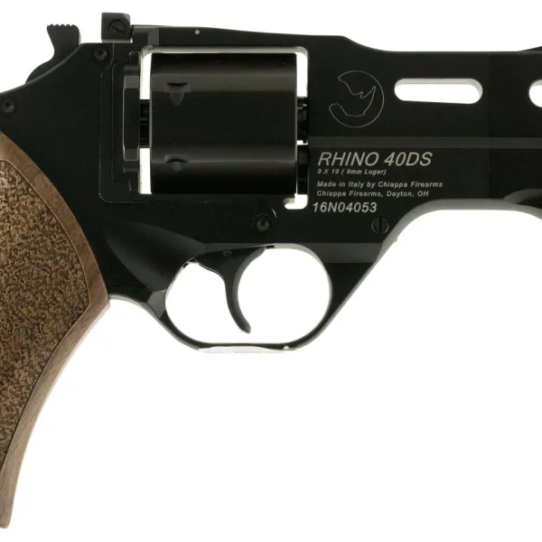 Chiappa Firearms 340165 Rhino 40DS  Medium Frame 9mm Luger 6 Shot 4" Black Anodized Steel Vent Rib Barrel, Blued Steel Cylinder, Black Anodized Aluminum Frame, Walnut Grip, Concealed Hammer