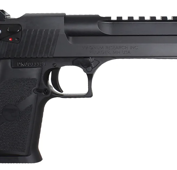 Magnum Research DE50 Desert Eagle Mark XIX 50 AE Caliber with 6" Picatinny Rail Barrel, 7+1 Capacity, Overall Black Finish Carbon Steel, Beavertail Frame, Serrated Slide & Rubber Grip