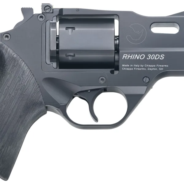 Chiappa Firearms 340289 Rhino 30DS  Small Frame 357 Mag 6 Shot, 3" Black Anodized Steel Vent Rib Barrel, Blued Steel Cylinder, Black Anodized Aluminum Frame, Black Rubber Grip, Concealed Hammer