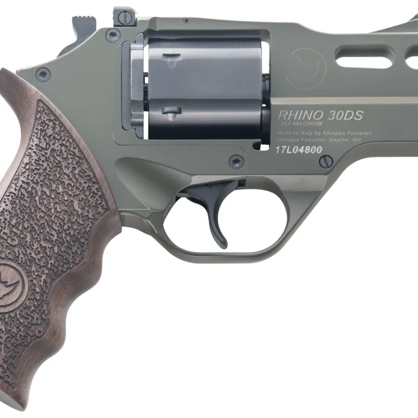 Chiappa Firearms 340285 Rhino 30DS  Small Frame 357 Mag 6 Shot 3" Green Cerakote Steel Vent Rib Barrel, Blued Steel Cylinder, Green Cerakote Aluminum Frame, Walnut Grip, Concealed Hammer