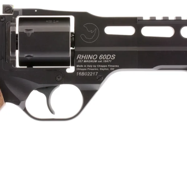 Chiappa Firearms 340221 Rhino 60DS  Small Frame 357 Mag 6 Shot, 6" Black Anodized Steel Vent Rib Barrel, Blued Steel Cylinder, Black Anodized Aluminum Frame, Walnut Grip, Concealed Hammer