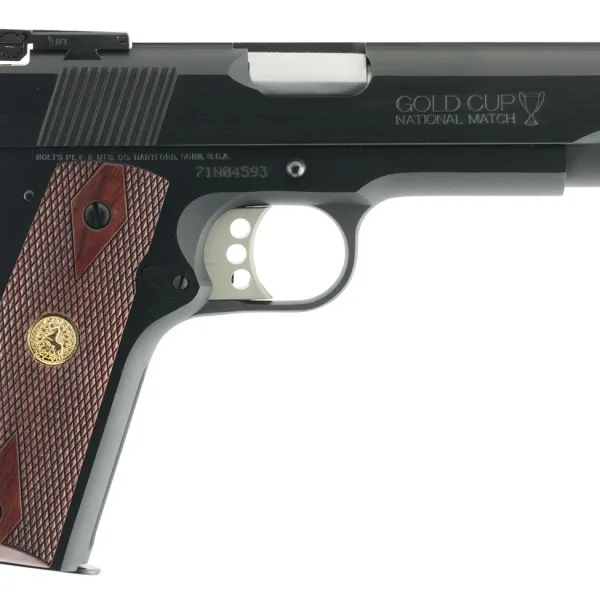 Colt Mfg O5870A1 Gold Cup Natonal Match 45 ACP 8+1 5" Stainless National Match Barrel, Blued Serrated Carbon Steel Slide & Frame w/Beavertail, Walnut w/Integrated Gold Medallion Grip, Ambidextrous