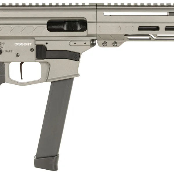 CMMG 99A68A2TNG Dissent MKGS 9mm Luger 33+1 6.50", Tungsten Gray Rec, Picatinny Brace Adapter, 5.50" M-LOK Handguard, Left Side Charging Handle, Zeroed Linear Comp, TriggerTech Trigger