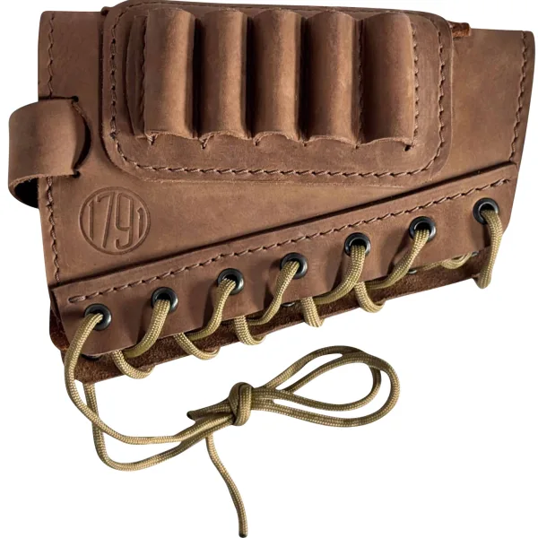 1791 Gunleather HNTBAMRBRWR Butt Cuff Ammo Holder Hunt Brown Leather Capacity 5 Shells "Creep Stop" Strap Mount