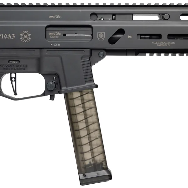 Grand Power 810091157152 SP10A3 Stribog 10mm Auto 20+1 8" Black Threaded Barrel, Black Aluminum Picatinny Rail Receiver, Rear picatinny Rail, Black Polymer Grip, Thread Protector