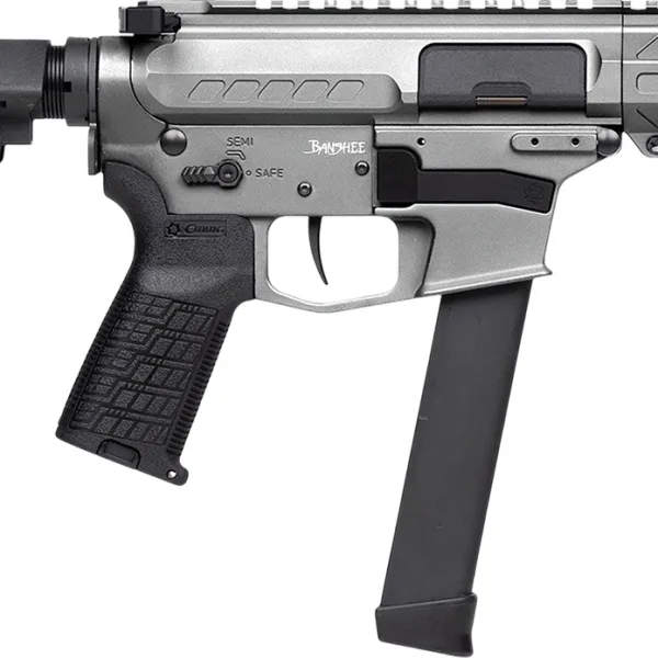 CMMG 99A290FTNG Banshee FE MkGs 9mm Luger 33+1 5" Black Nitride Threaded Barrel, M-LOK Handguard, Tungsten Cerakote Aluminum Receiver w/Picatinny Rail, Black Polymer CMMG RipBrace, CMMG Zeroed Grip