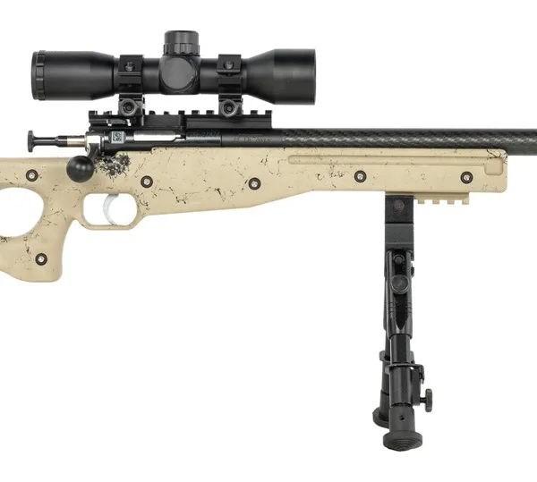 Crickett KSA2143 My First Rifle CPR 22 LR 1rd 16.13" Carbon Fiber Threaded Barrel, Picatinny Rail Receiver, Adj Bipod Forend, Tan w/Black Webbing Thumbhole