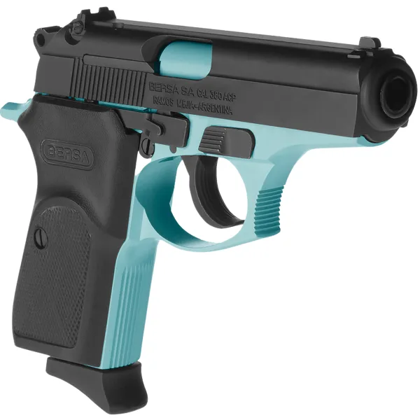 Bersa T380BLM8 Thunder  Micro-Compact Frame 380 ACP 8+1, 3.50" Robin Egg Blue Cerakote Steel Barrel, Matte Black Serrated Steel Slide, Robin Egg Blue Cerakote Aluminum Frame