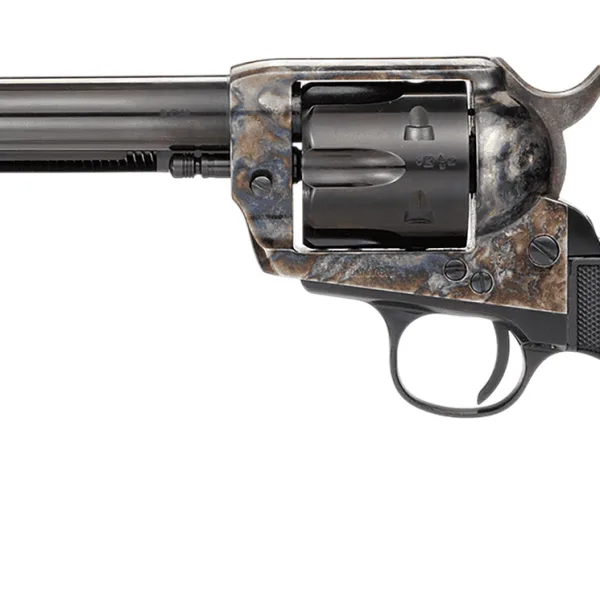 Taylors & Company 200110 1873 Pietta 9mm Luger 6 Shot 5.50" Blued Round Barrel, Blued Cylinder, Color Case Hardened Steel Frame, Black Checkered Plastic Navy Grip, Manual Safety, Exposed Hammer