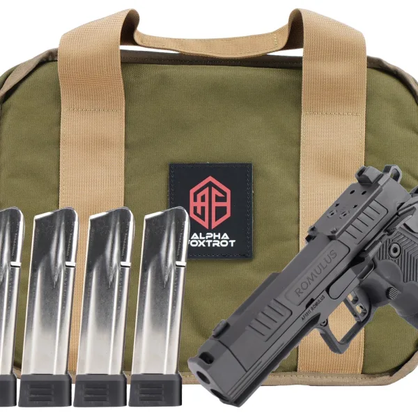 Alpha Foxtrot AA39X1QIG-XDBK20-PROM AF1911 Romulus Promo Compact Frame 9mm Luger 20+1 3.50" Black DLC Threaded Compensated Barrel, Black DLC Stainless Steel Optic Ready/Serrated Slide & Frame w/Beaver