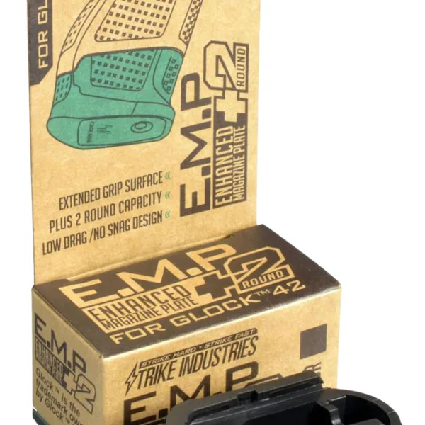 Strike Industries EMPG42B Enhanced Magazine Plate made of Polymer with Black Finish & Extra Gripping Surface for Glock 42 Magazines (Adds 2rds)
